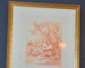 Matted and Framed Francois Boucher, (French, 1703-1770) Print 12.5" x 13"