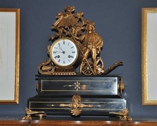 Rare Antique French Empire Gilt Bronze Mantle Clock W14" x H 16" x D6.5"