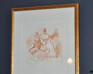 Another Matted and Framed Francois Boucher, (French, 1703-1770) Print, 12.5" x 13"
