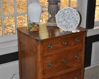 Antique Walnut French Commode, c.1810, with Three Drawers. W26" x H34" x d19.5"