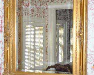 Ornate Gold Gilt Frame with Beveled Glass Mirror, 31" x 36"