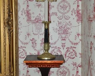 Pair of Vintage Painted Wood Sconces, W9.5" x H14" x D7.5" and a Pair of Antique Petite Candlestick Table Lamps