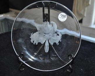 Signed Steuben 8" Display Plates with Floral Etching