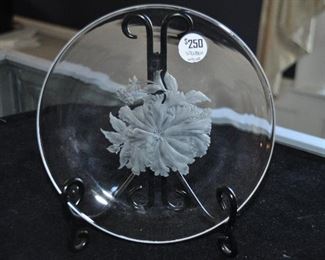 Another Gorgeous Signed Steuben 8" Plates with Floral Etching