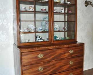 Vintage Two-Piece China/Display Mahogany Cabinet with Doors Opening to 4 Shelves and 3 Drawers W48" x H80" x D34"