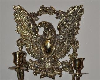 Vintage Wall-Mounted Brass Eagle Double Candle Holder