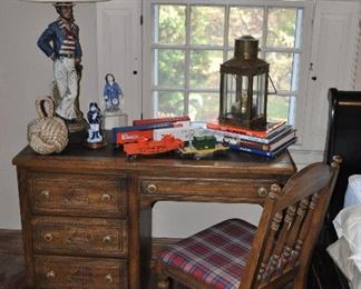 Matching Carved Wood Desk and Chair, Perfect for School Work!