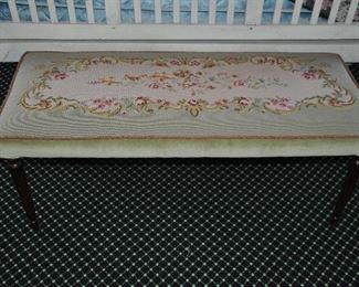 Vintage Needlepoint Bench with Wood Legs, W44" x H17" x D18"
