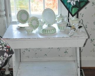 Vintage Shabby Chic Distressed White Painted Table, W37" x H27" x D18"