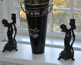 Pair of Antique Bronze Cherub Candlesticks