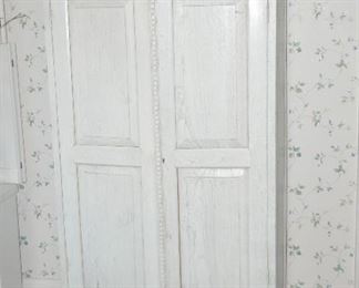 Antique Shabby Chic Rustic Wardrobe c. 1900's. Three Storage Shelves Inside, W42" x H72" x D19"