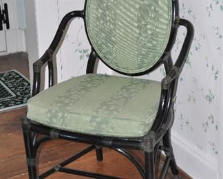 Oval Back Cane Seat Accent Chair with Metal Wrapped Arms and Legs, Detachable Cushion, W22.5" x H38" x D23"
