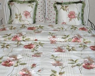Beautiful Custom-Made Rose Pattern King-Size Comforter with Corresponding Decorative Pillows