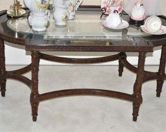Beautiful John Widdicomb Coffee Table with Bevel Glass Top and Gorgeous Painted Scroll Work. W40.5" x H19" x D25"