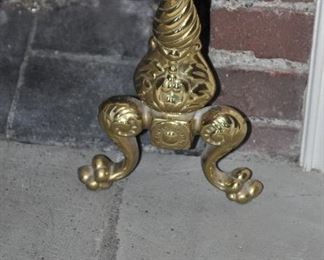 Close-up of one of the 7" Brass Andirons