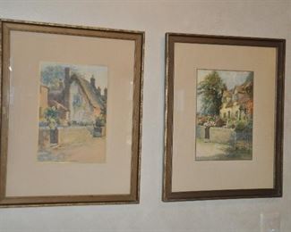 Framed and Matted French Cottage Scene Prints, 16"x 20"