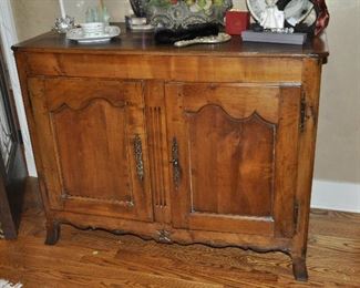 Close-up of the Antique French Buffet. W51" x H40" x D24". The Doors open to Two Wide Shelves.