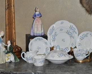Vintage Shelley, "Blue Rock", 9-Pc. Set and Royal Doulton Figurines