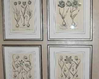 Beautifully Framed and Matted Aqua Bessler Tulip Botanical Prints. Each are 22" x 26"