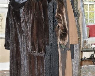 Our Fur salon Includes, Women's Full-Lengh Mink Coats, Mid-Length Lamb's Wool with Black Diamond Mink Collar, Faux Furs, Wool Coats and Full-Length Vests (Mostly Large -X-Large)