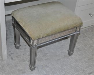 Upholstered Vanity Stool with Antiqued Mirror Base, W19" x H18" x D16"