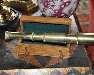 Vintage Thomas J. Evans Brass Telescope Made in London With Wooden Box.