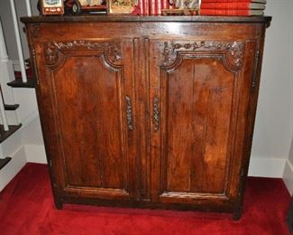 Antique French Louis XVI Cabinet, with Beautifully Carved Flower Doors with Three Shelves Inside for Storage, W52" x H51" x D21"