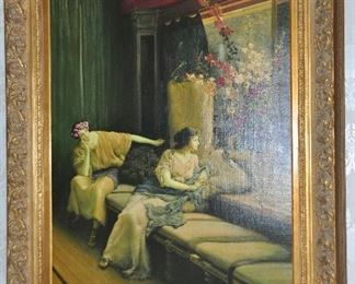 Fabulous Gilted Framed Oversized Oil on Canvas Reproduction by Sir Lawrence Alma-Tadema (1836-1912, b. Netherlands) 48" x 62"