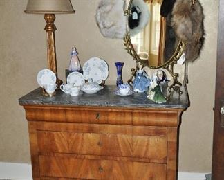Fabulous Charles X Commode with Spectacular Grey and White Marble Top and Four Drawers, W45" x H36" x D21.5"
