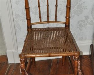 Antique Petite Bamboo and Cane Chair. W17" x H33" x D16"