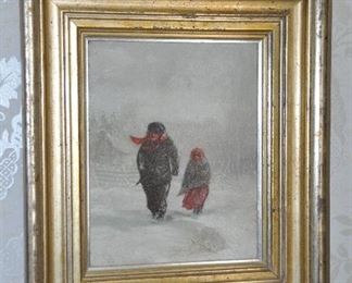 Beautifully Framed Oil on Canvas, "Winter Storm" signed by Frank C. Penfold (American,1849-1921) 13" x 15"