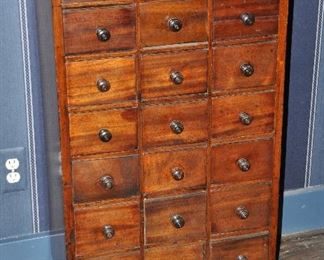 Antique English Oak Apothocary Cabinet with 21 Drawers, c. 1875. W23" x H39" x D12"