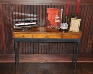 Petite Antique Three-Drawer Wood Console Table, W35" x H29" x D9" shown with Additional Home Decor!