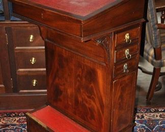 Rare Antique English Barrister's Desk, complete with Leather Slant Front Writing Area, Locking Storage Drawers and Casters which allow easy moving. W24"x H44" x D20"