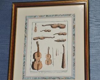 Framed and Double Matte "Instrumens de Musique" by Bernard Direxit, 18.5" x 22"