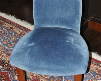 Armless Blue Velvet Side Chair with Wood Legs W21" x H31" x D23"