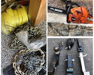 Chainsaw, chains, trailer hitches