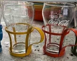 Vintage Coca Cola Glasses w Metal Holders