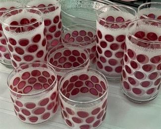 Vintage Libby Concord Cranberry Polka Dot Glassware s/10