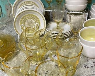 Yellow Depression Glass, Hacienda Green by FRANCISCAN