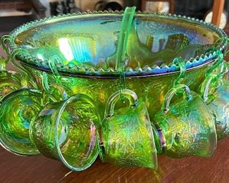 Carnival Glass Punch Bowl Set