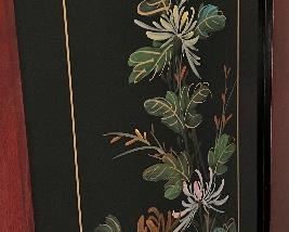 Vintage 2-Sided Room Divider Screen w Raised Figures Asian 4 Panels