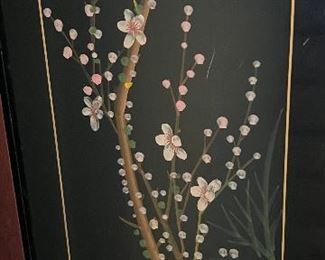 Vintage 2-Sided Room Divider Screen w Raised Figures Asian 4 Panels