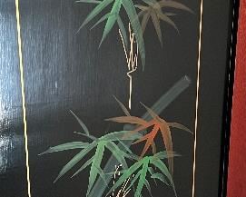 Vintage 2-Sided Room Divider Screen w Raised Figures Asian 4 Panels