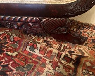 Empire Revival Mahogany Settee Lion Paw Feet