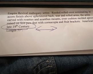 Empire Revival Mahogany Settee Description