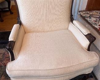 One of A Pair of Comfy Linen Upholstered Chairs