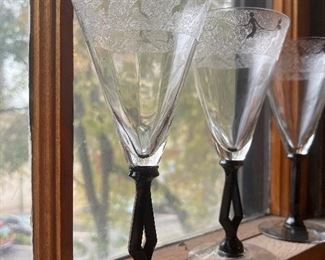 Art Nouveau Stemware With Black Glass Steem