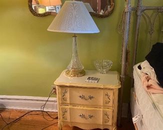 Nightstand , Crystal lamp and Orrefors Crystal bowl