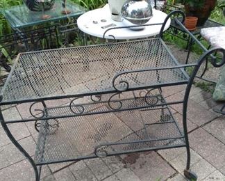 Vintage black metal patio/yard serving cart with wheels and handle. **was $55.00 now $45.00**